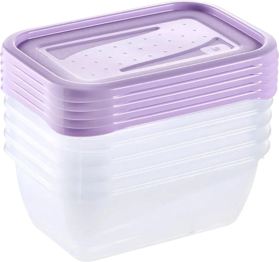 Stoneline Keeeper Food container set rectangular 5x0.5L Fredo "Fresh" transparent/light violetinė
