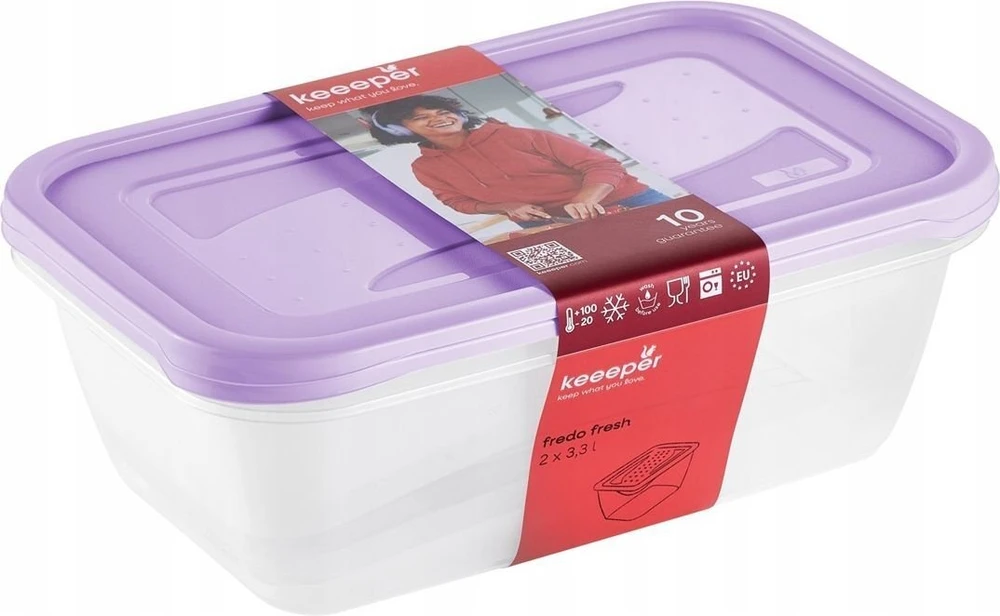 Stoneline Keeeper Pārtikas trauciņu komplekts taisnstūrveida 2x3 3L Fredo „Fresh“ caurspīdīgs/maigi violets