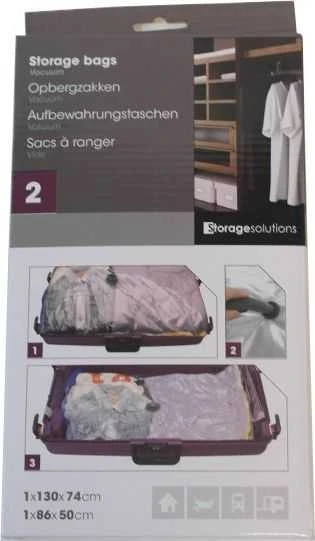 Storage Solutions Maišelis siurblys rūbų patalynei 130x74 + 86x50 cm komlektas vakuuminių maišelių rinkinys