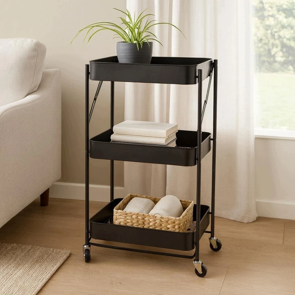 Storage Solutions Virtuvės vežimėlis sulankstomas 3 lygių, metalinis, 45,5 x 29,5 x 77 cm
