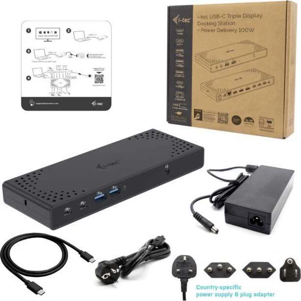 I-tec USB-C triguba Ekrano prijungimo stotis Gen 2 + maitinimo tiekimas 100 W