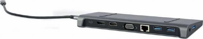 GEMBIRD A-CM-COMBO9-02 USB tipo C 9in1 kelių prievadų adapteris USB Hub3.0 + HDMI + DisplayPort + VGA + PD + LAN + stereo garsas