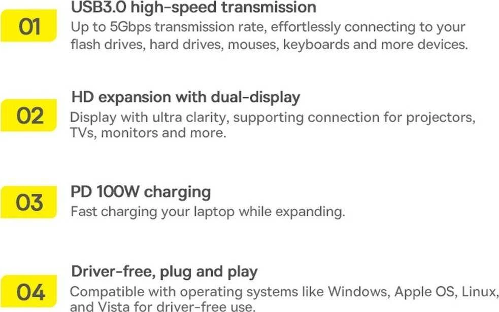 Hub 7in1 Baseus Metal Gleam Series USB-C iki 3x USB 3.0 + HDMI + USB-C PD + VGA + Ethernet RJ45