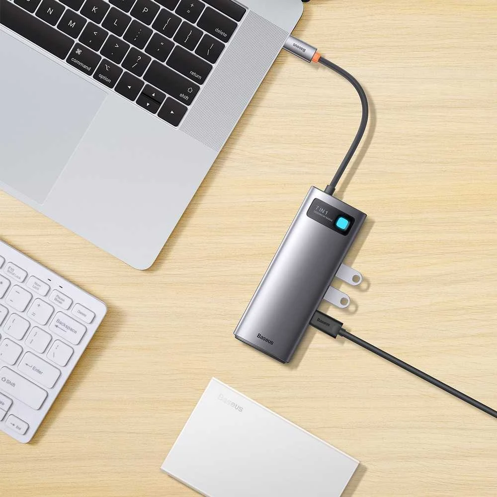 Hub 7in1 Baseus Metal Gleam Series USB-C iki 3x USB 3.0 + HDMI + USB-C PD + VGA + Ethernet RJ45