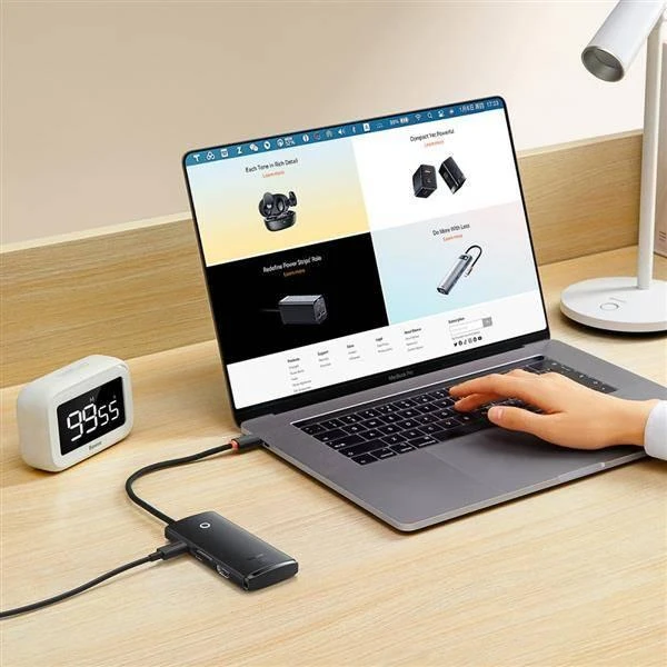 Jungčių stotelė / adapteris USB C kištukas - 2xUSB3.0, HDMI, USB C PD (krovimo), SD/Micro SD lizdai BASEUS