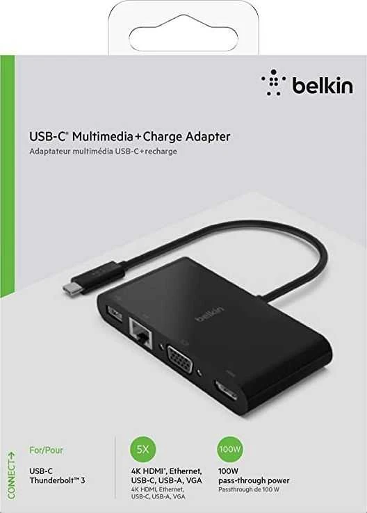 Belkin USB-C į Gigabit-Ethern. HDMI/VGA/USB-A adapteris, 100W PD
