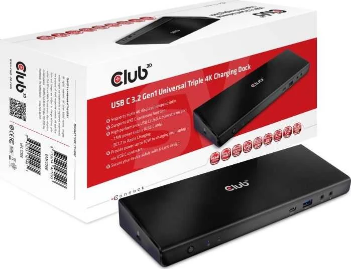 Club 3D CLD CLUB3D CSV-1562 knyginių kompiuterių dokas / jungčių replikatorius Prijungimas USB 3.2 Gen 1 (3.1 Gen 1) Type-C Juoda