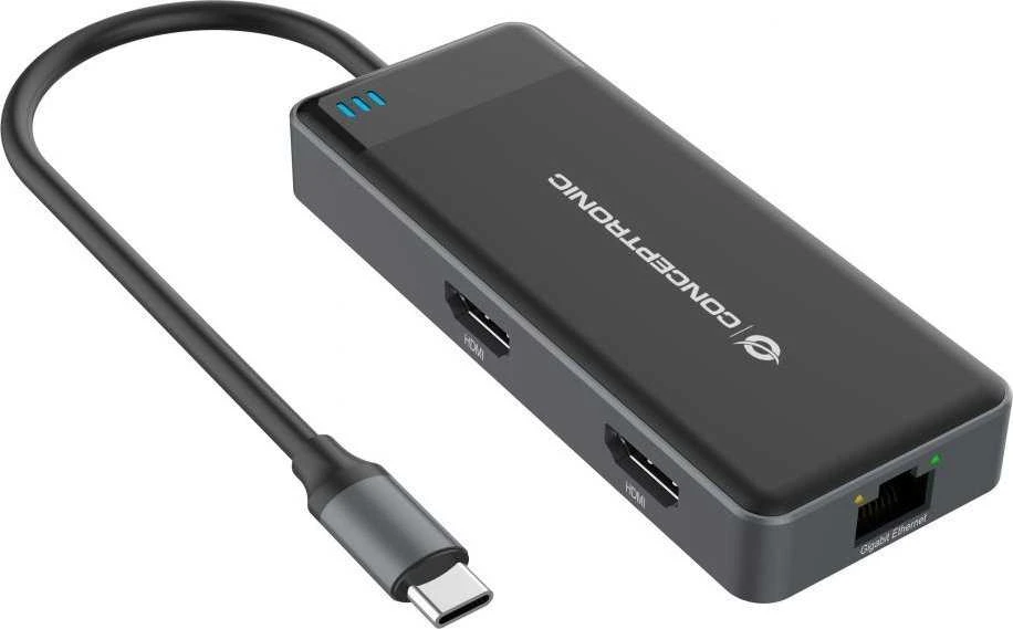 Carruzzo Conceptronic DONN14G knyginių kompiuterių dokas / jungčių replikatorius Vielinis USB 3.2 Gen 1 (3.1 Gen 1) Type-C Pilka
