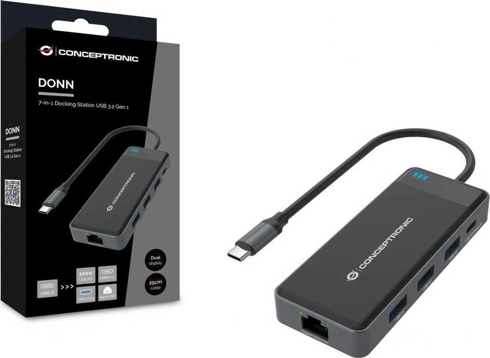 Carruzzo Conceptronic DONN14G knyginių kompiuterių dokas / jungčių replikatorius Vielinis USB 3.2 Gen 1 (3.1 Gen 1) Type-C Pilka