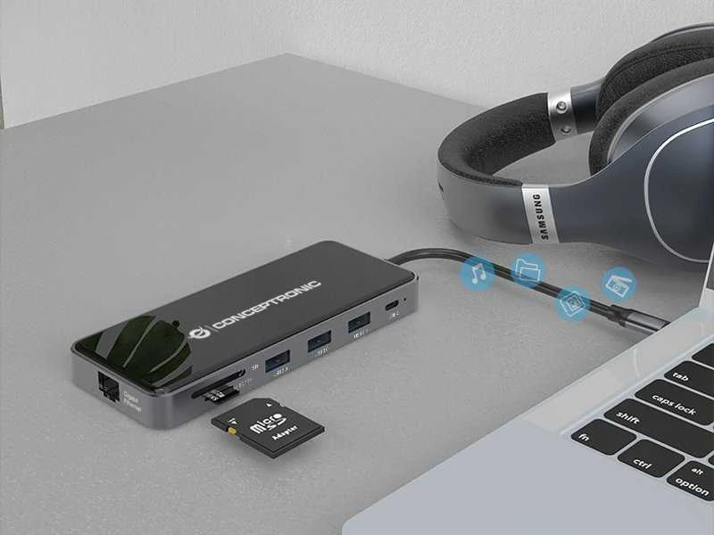 Carruzzo Conceptronic DONN15G knyginių kompiuterių dokas / jungčių replikatorius Vielinis USB 3.2 Gen 1 (3.1 Gen 1) Type-C Pilka