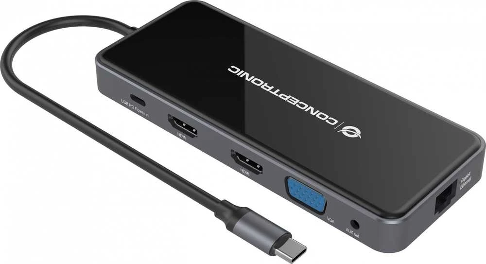 Carruzzo Conceptronic DONN15G knyginių kompiuterių dokas / jungčių replikatorius Vielinis USB 3.2 Gen 1 (3.1 Gen 1) Type-C Pilka