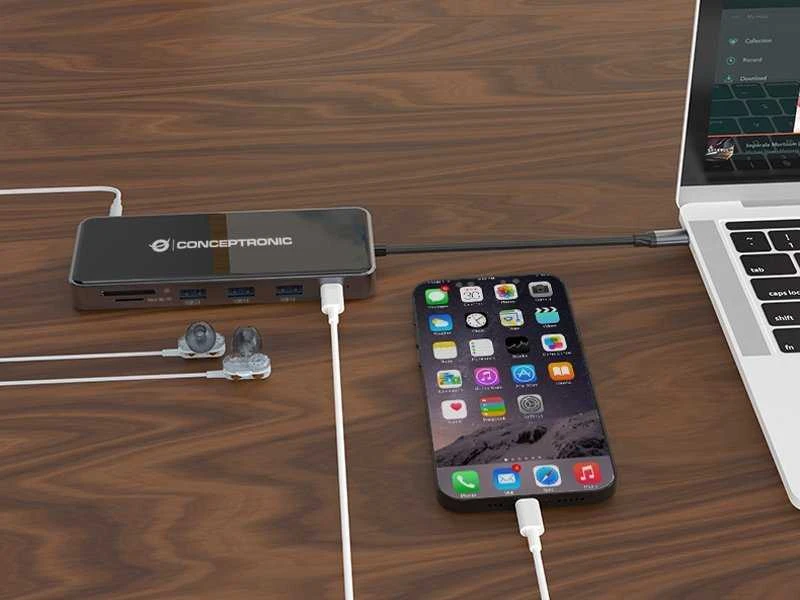 Carruzzo Conceptronic DONN15G knyginių kompiuterių dokas / jungčių replikatorius Vielinis USB 3.2 Gen 1 (3.1 Gen 1) Type-C Pilka