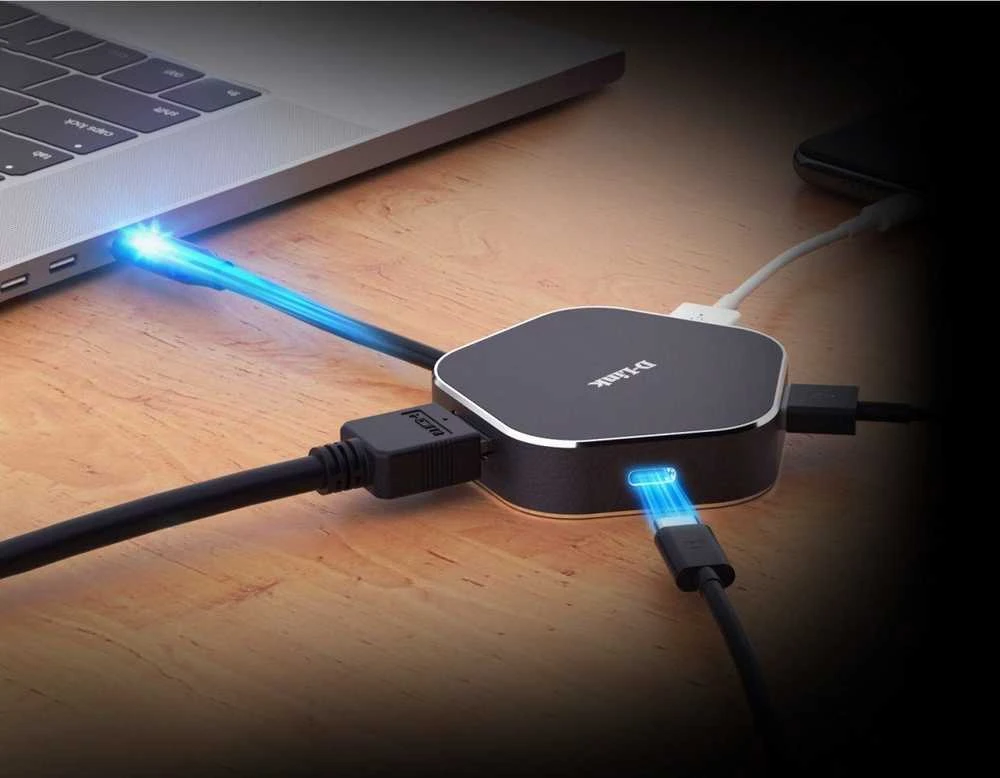 D-Link DUB-M420 knyginių kompiuterių dokas / jungčių replikatorius Vielinis Thunderbolt 3 Juoda, Sidabras