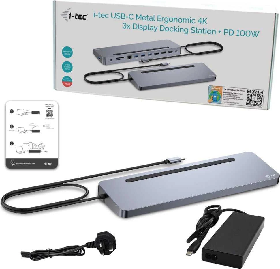 I-TEC USB-C metalinis ergonomiškas 4K 3x Ekrano prijungimo stotelė su PD 100 W