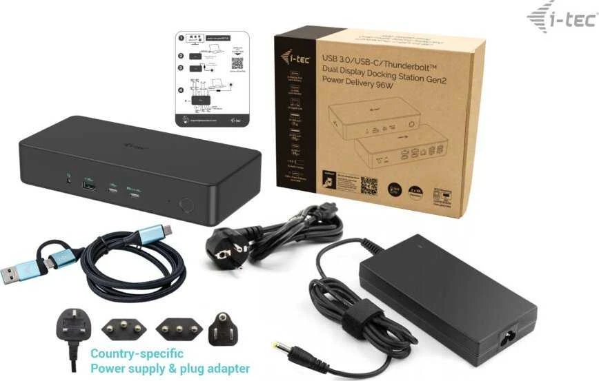 I-TEC USB 3.0 USB-C Thunderbolt 3 Professional Dual 4K Ekrano prijungimo stotis Generation 2 + maitinimo tiekimas 100 W