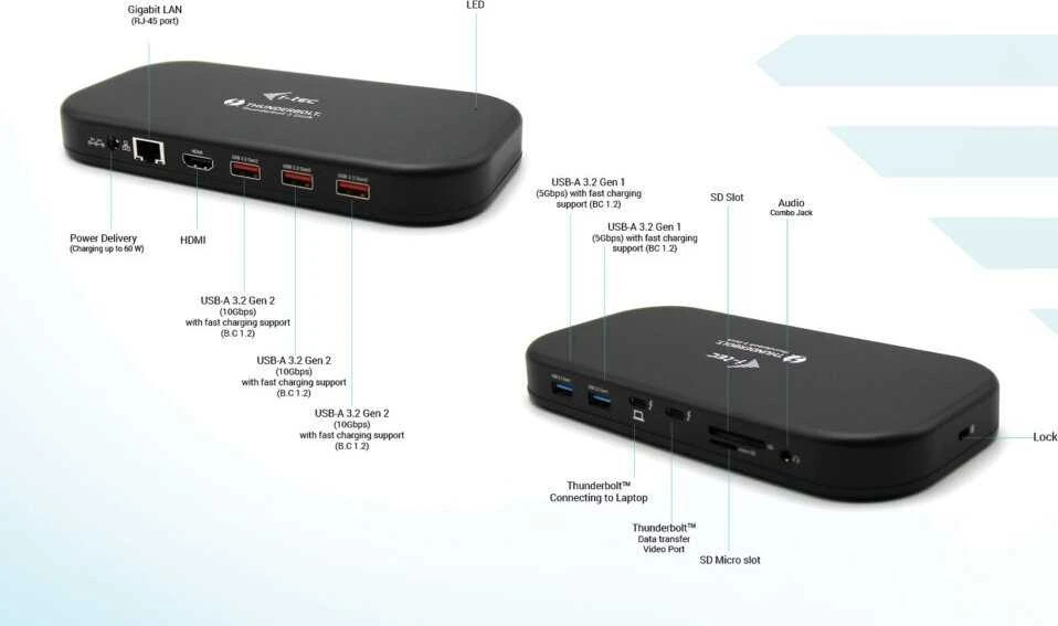 I-TEC Thunderbolt 3 Dual 4K Docking Station Maitinimas 65W