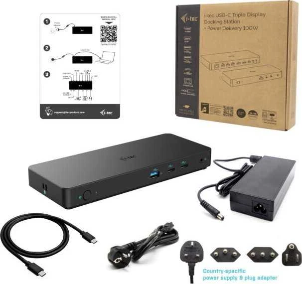 I-TEC USB-C triguba 4K Ekrano prijungimo stotis Gen2 2xDP 1xHDMI 1xGLAN 3xUSB 3.2 Gen1 1xUSB 3.2 Gen2 2xUSB-C Gen2 1xAudio/Mic PD100W