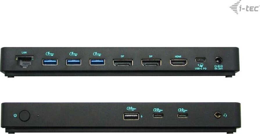I-TEC USB-C triguba 4K Ekrano prijungimo stotis Gen2 2xDP 1xHDMI 1xGLAN 3xUSB 3.2 Gen1 1xUSB 3.2 Gen2 2xUSB-C Gen2 1xAudio/Mic PD100W