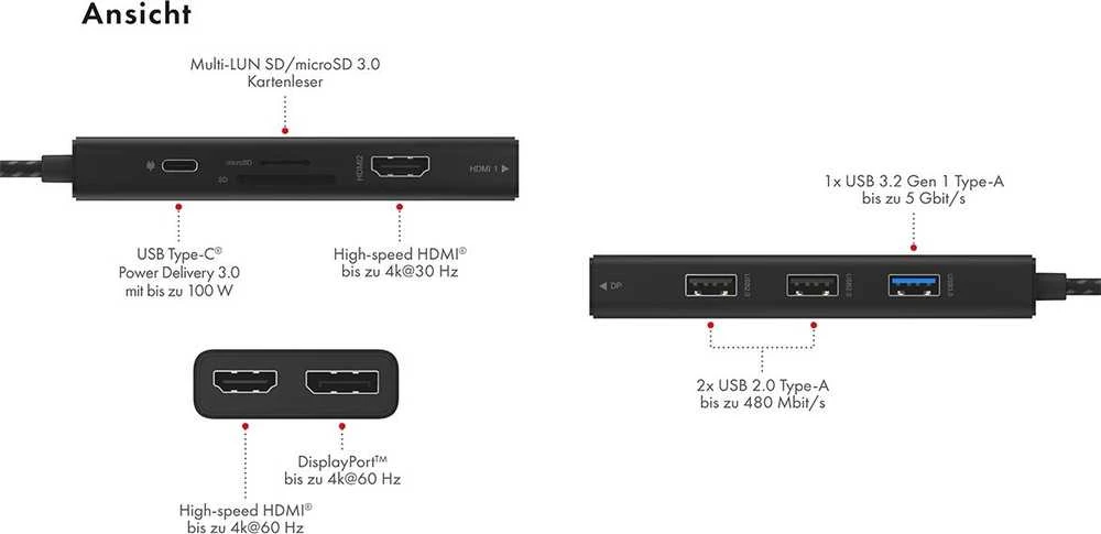 RaidSonic Icy Box IB-DK4011-CPD 7-in-1 USB Type-C prijungimo stotis su triguba vaizdo išvestimi
