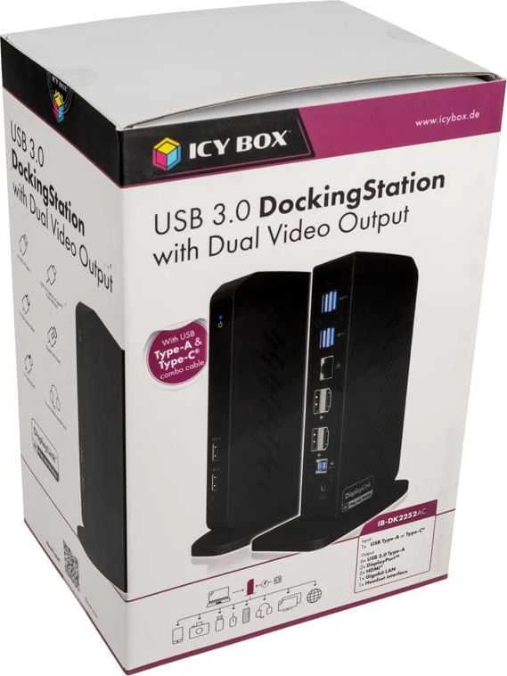 RaidSonic ICY BOX IB-DK2252AC kelių prijungimo stotelė nešiojamiesiems kompiuteriams ir kompiuteriams