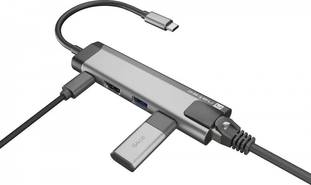 NATEC Multiport Fowler Go USB-C -> Hub USB 3.0 x2 HDMI 4K USB-C PD RJ45