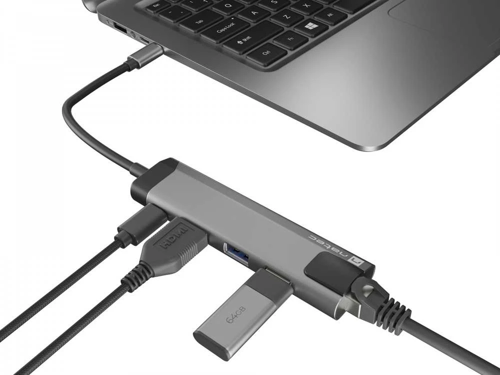 NATEC Multiport Fowler Go USB-C -> Hub USB 3.0 x2 HDMI 4K USB-C PD RJ45