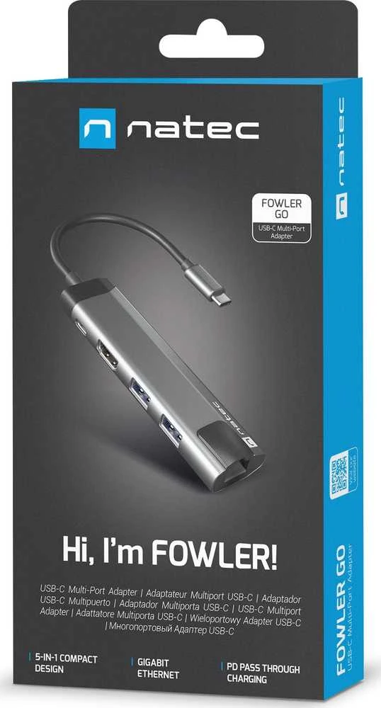NATEC Multiport Fowler Go USB-C -> Hub USB 3.0 x2 HDMI 4K USB-C PD RJ45