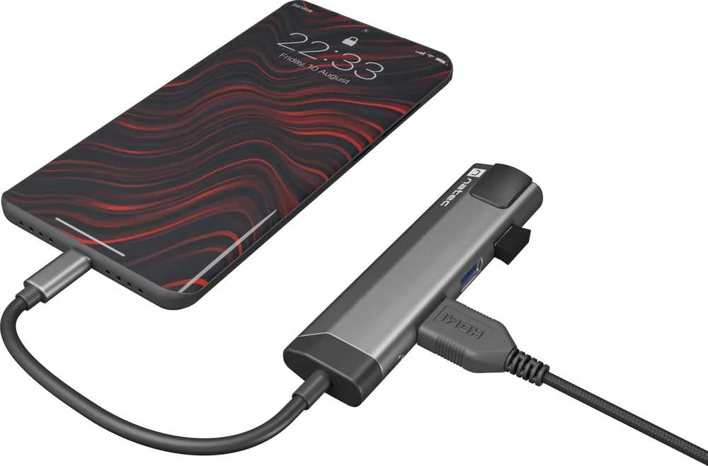 NATEC Multiport Fowler Go USB-C -> Hub USB 3.0 x2 HDMI 4K USB-C PD RJ45