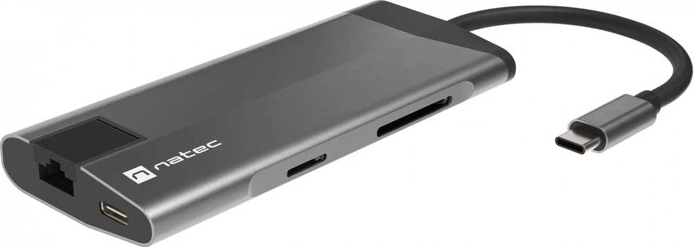 NATEC daugiaportinis „Fowler Plus“ USB-C šakotuvas, USB 3.0, 3x HDMI, 4K, USB-C, PD, RJ45, SD, Micro SD
