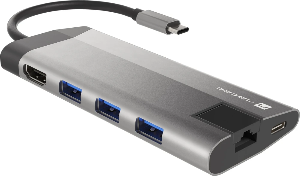 NATEC daugiaportinis „Fowler Plus“ USB-C šakotuvas, USB 3.0, 3x HDMI, 4K, USB-C, PD, RJ45, SD, Micro SD