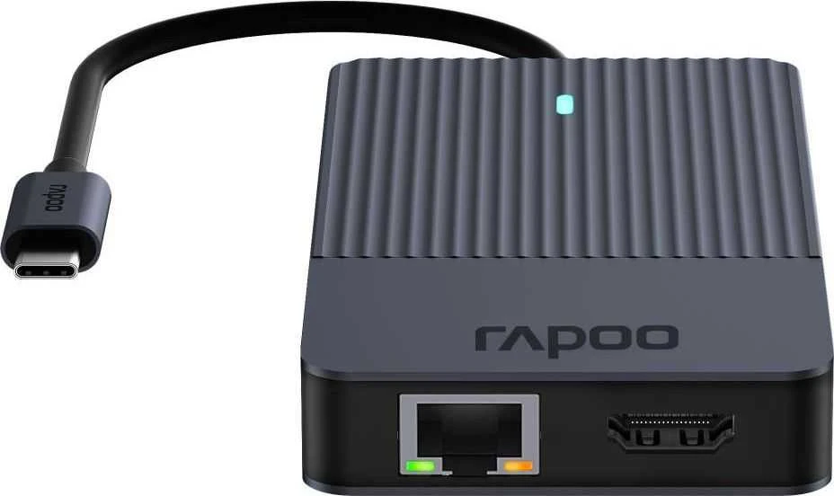 Rapoo USB-C kelių prievadų adapteris 8-in-1, pilkas