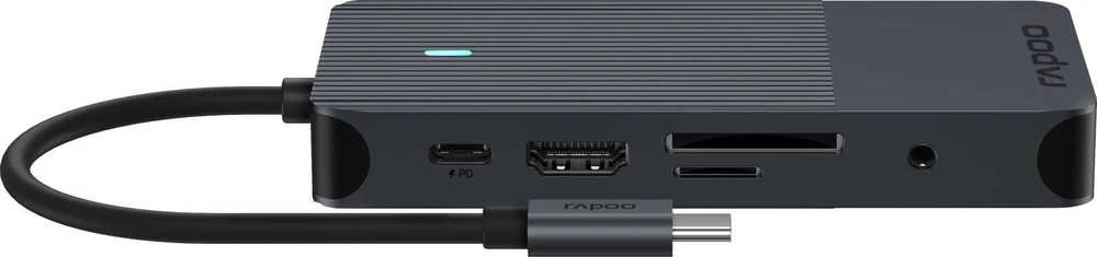 Rapoo USB-C kelių prievadų adapteris 8-in-1, pilkas