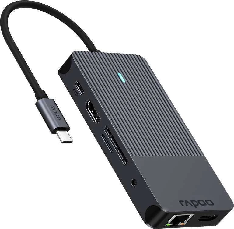 Rapoo USB-C kelių prievadų adapteris 8-in-1, pilkas