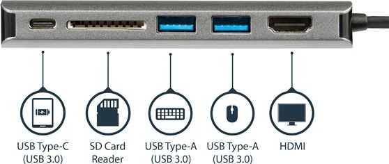 StarTech.com DKT30CSDHPD3 knyginių kompiuterių dokas / jungčių replikatorius Vielinis USB 3.2 Gen 1 (3.1 Gen 1) Type-C Juoda, Pilka