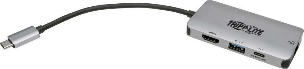 Tripp Lite USB-C dokas U444-06N-H4GUSC Vienvietis Ekranas/1xHDMI/iki 1x4K/1xUSB 3.2/RJ45/palaikymas PD 100W/Sidabrinis/Maitinimo šaltinis neįtrauktas