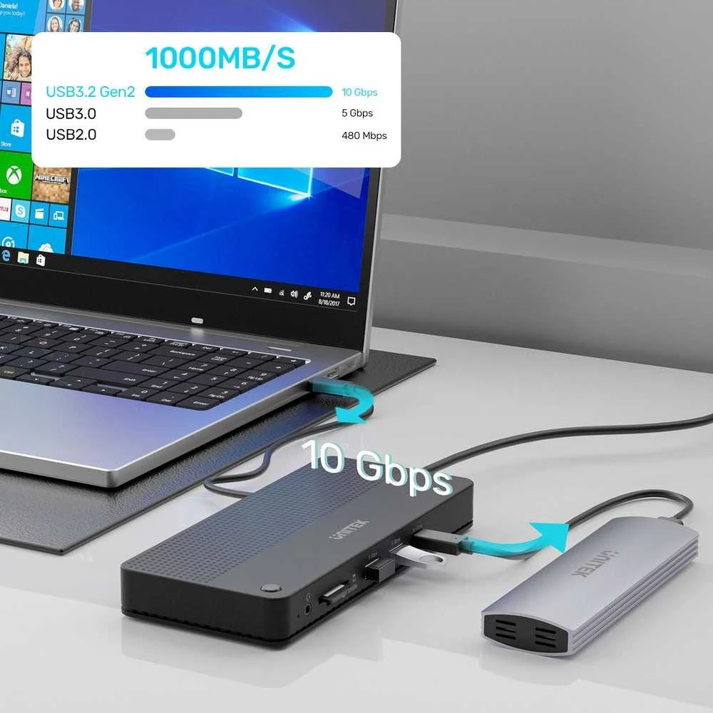 Unitek Doko stotelė 12w1, HDMI 8K, USB 4, 100 W
