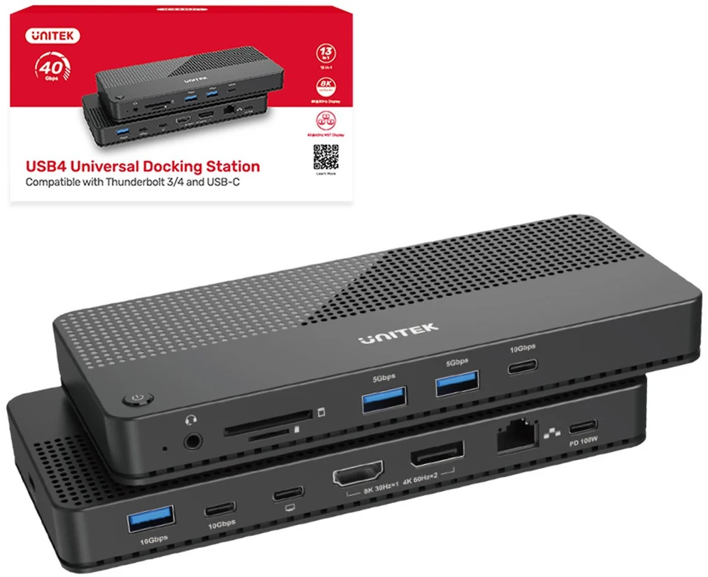 Unitek Doko stotelė 12w1, HDMI 8K, USB 4, 100 W