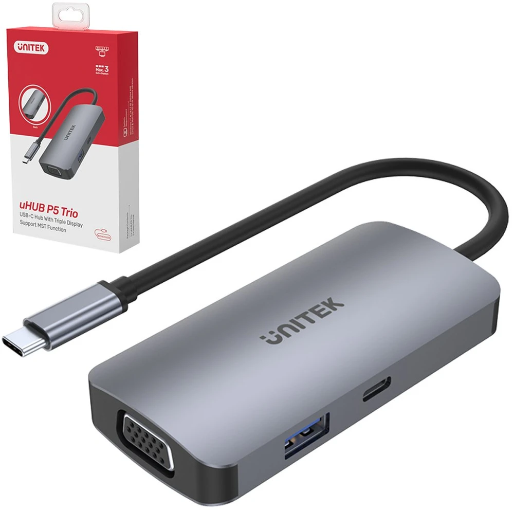 UNITEK Hub USB-C 1xUSB 3.1 Gen1 VGA 2xHdmi PD MST D1051A