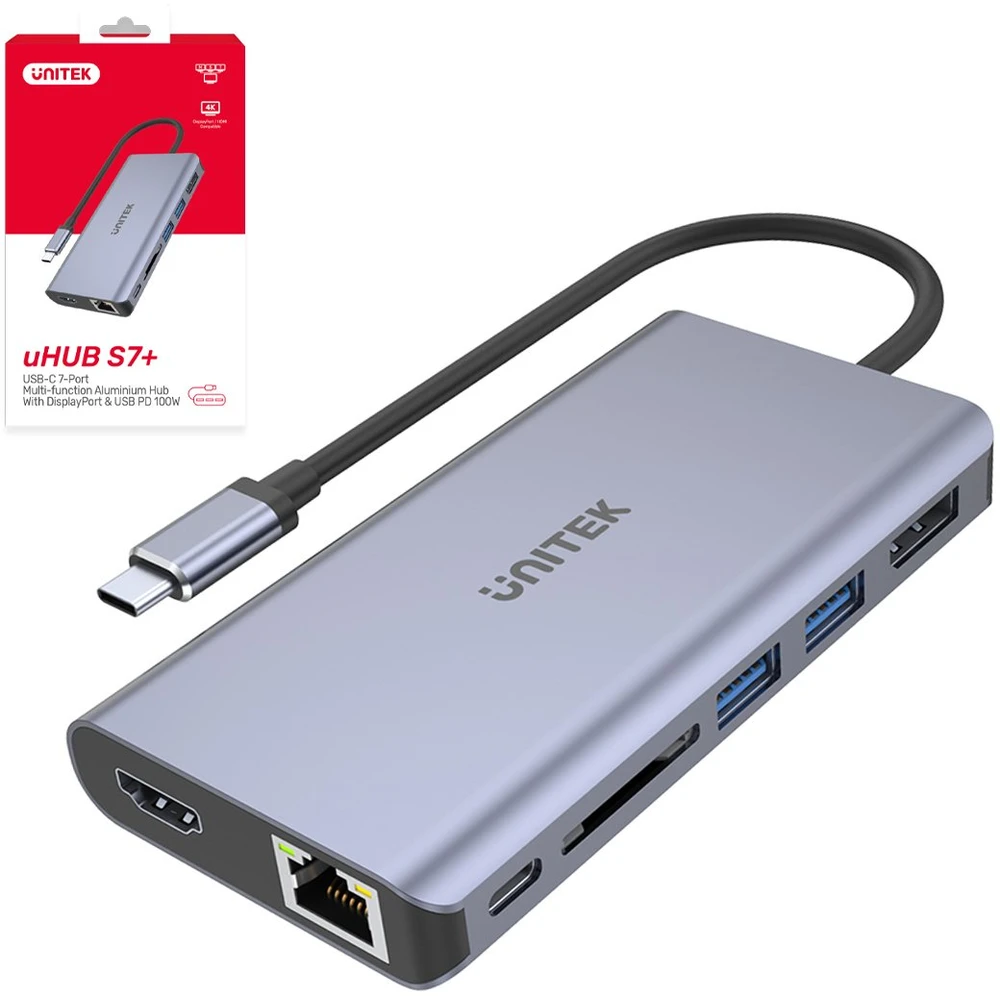 UNITEK D1056A šakotuvas USB-C 2x USB 3.1 HDMI DP RJ45 SD skaitytuvas