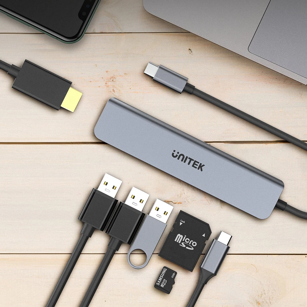 UNITEK H1118A HUB USB-C 7in1 PD 100W HDMI 4K ALU