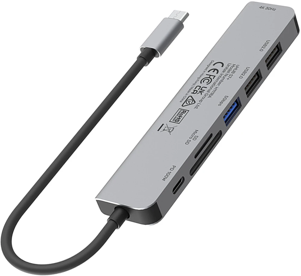 UNITEK H1118A HUB USB-C 7in1 PD 100W HDMI 4K ALU