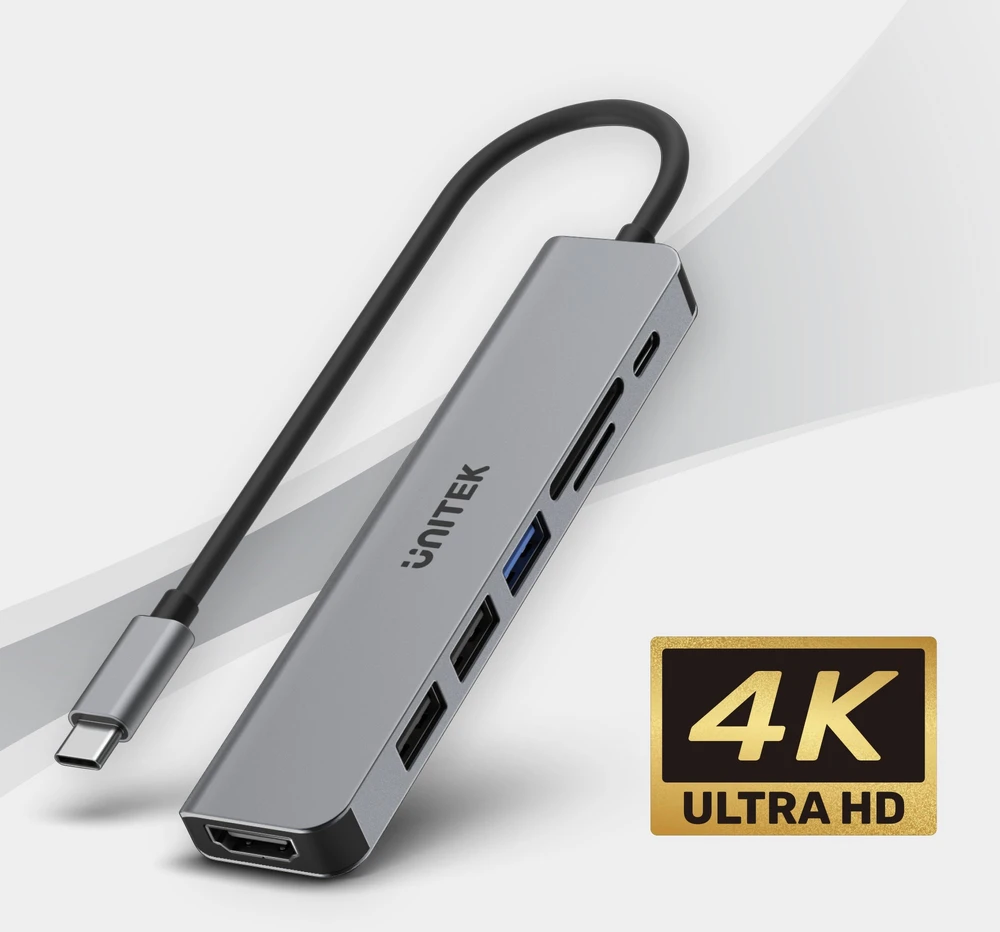 UNITEK H1118A HUB USB-C 7in1 PD 100W HDMI 4K ALU