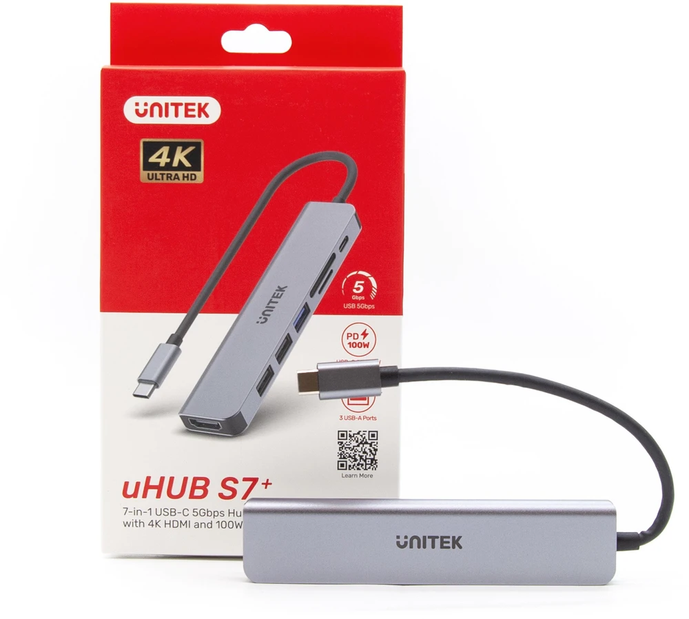 UNITEK H1118A HUB USB-C 7in1 PD 100W HDMI 4K ALU