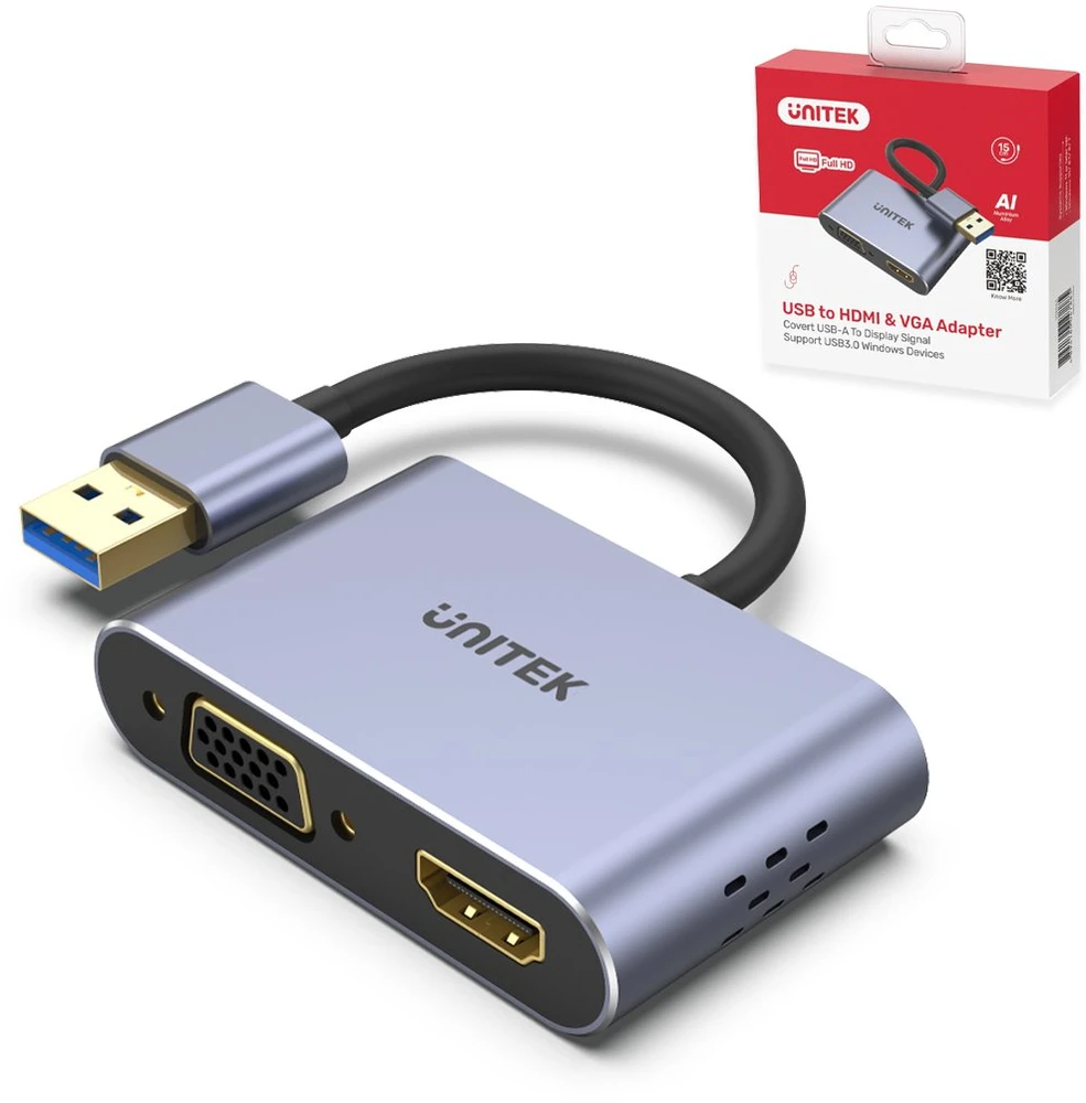 UNITEK V1304A adapteris USB-A- HDMI VGA FULL HD