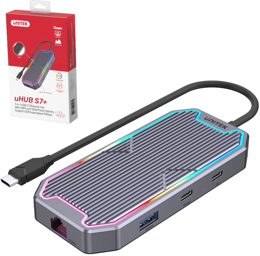 UNITEK HUB USB-C HDMI 2.0 RJ45 3.5mm PD 100W 10Gbps D1029A