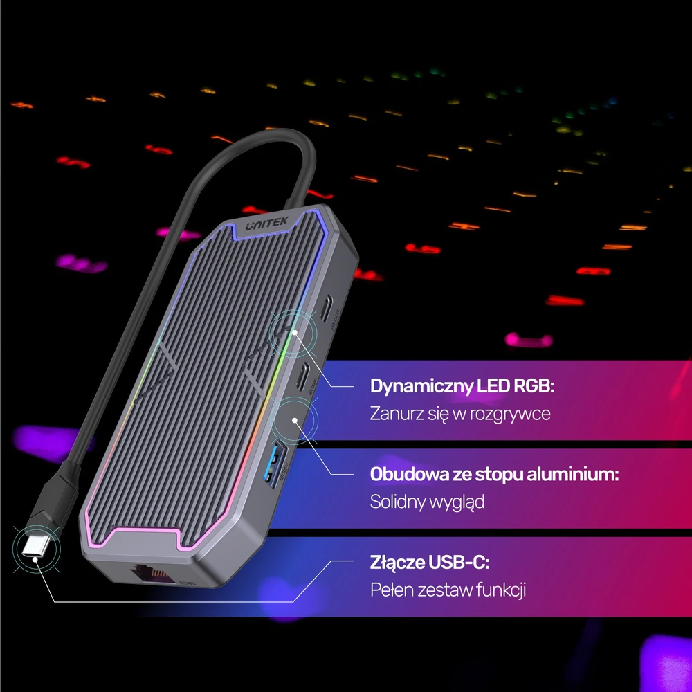 UNITEK HUB USB-C HDMI 2.0 RJ45 3.5mm PD 100W 10Gbps D1029A