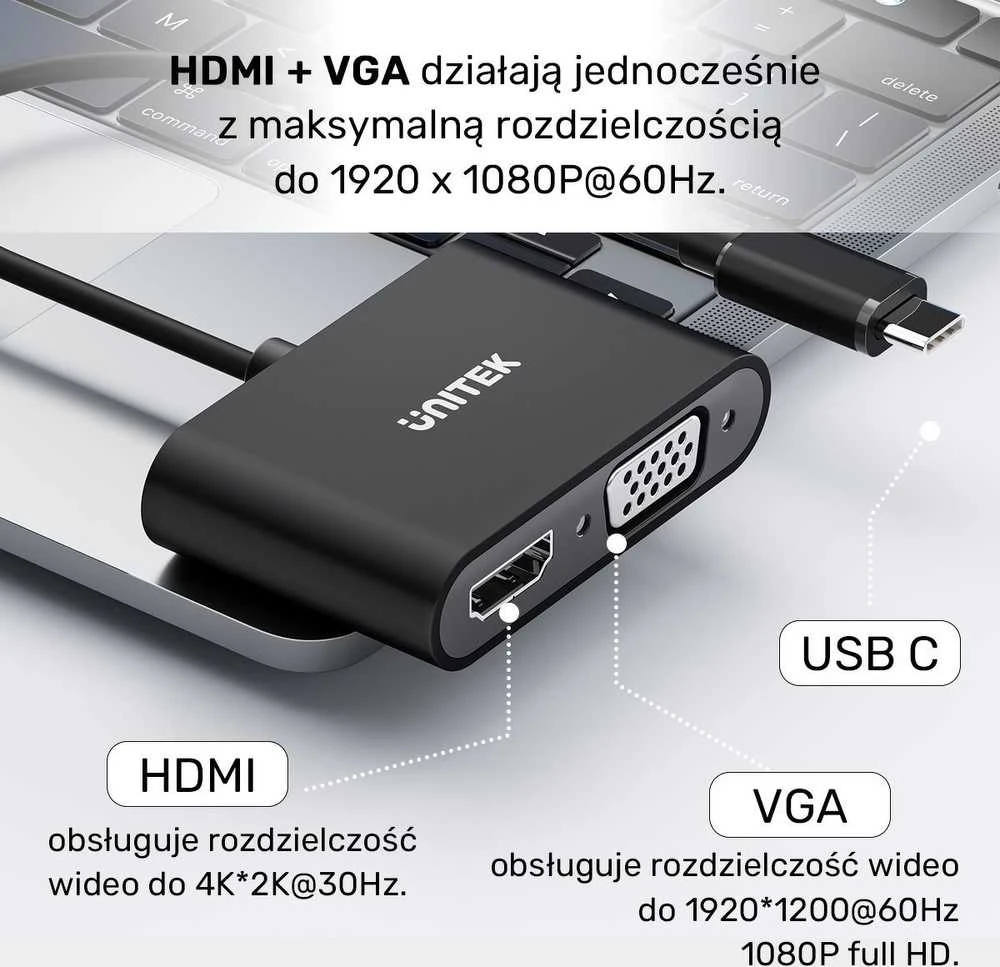Stotis / replikatorius Unitek USB-C HDMI 4K ir VGA FullHD (V1168A)