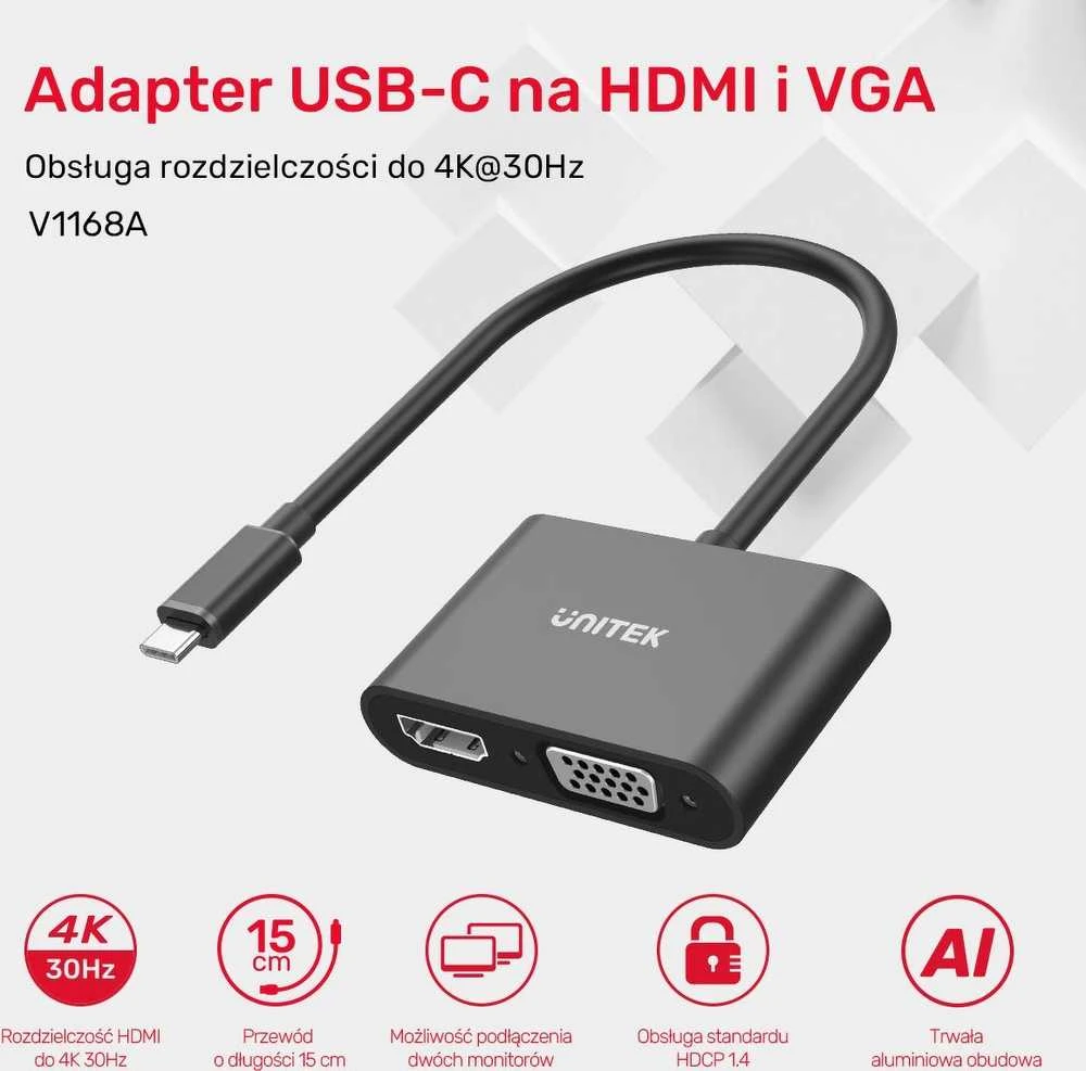 Stotis / replikatorius Unitek USB-C HDMI 4K ir VGA FullHD (V1168A)