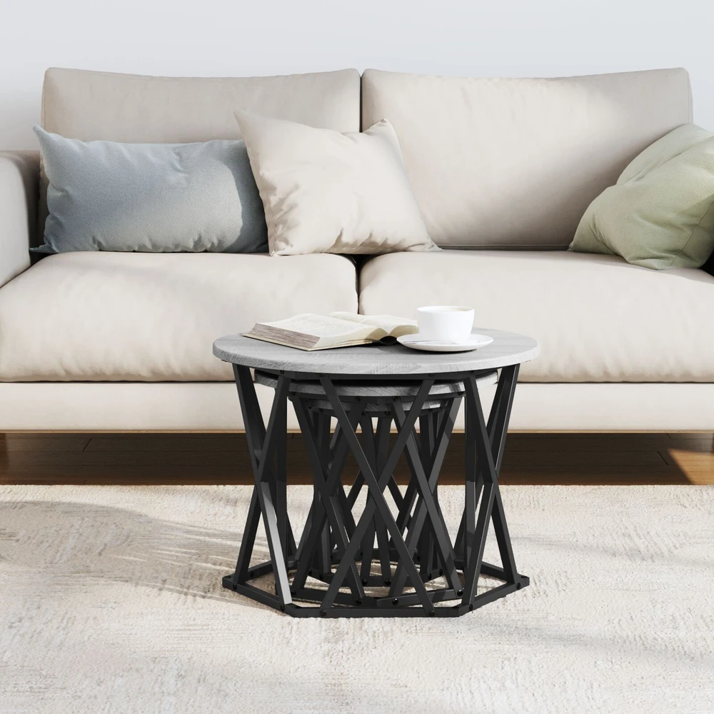 Nesting šoninis stalas 3 vnt. Pilkas Sonoma 53 x 53 x 40 cm
