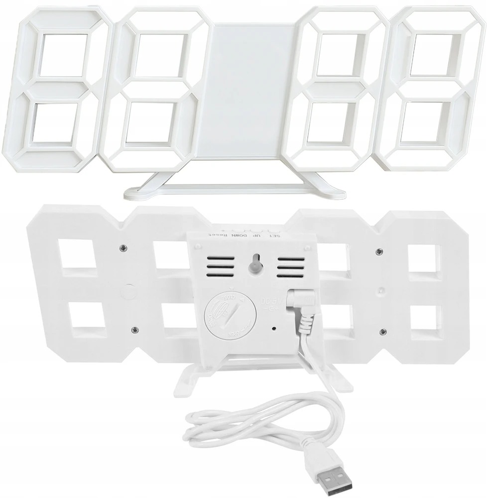 Strado 4in1 3D LED skaitmeninis laikrodis, sieninis žadintuvas, termometras, data, baltas